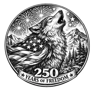 Howling wolf with American flag, Pencil-Sketch style, CO2 laser engraving file, — free download