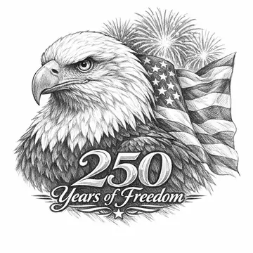 Bald eagle with American flag and fireworks, Pencil-Sketch style, CO2 laser engraving file, — free download